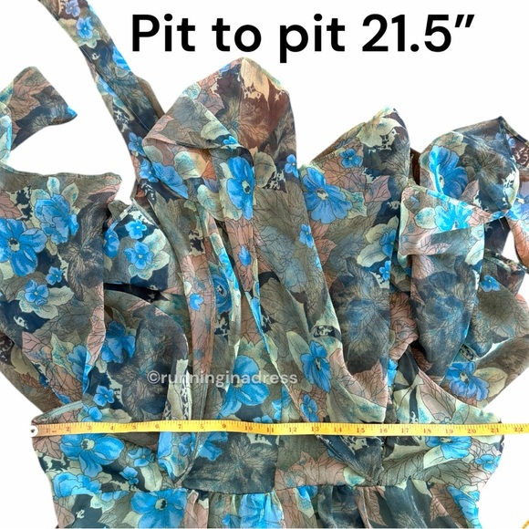 Vtg 70s Floral Angel Sleeve Maxi Dress Extra Special English Lady Chiffon XL 14 - Picture 10 of 12